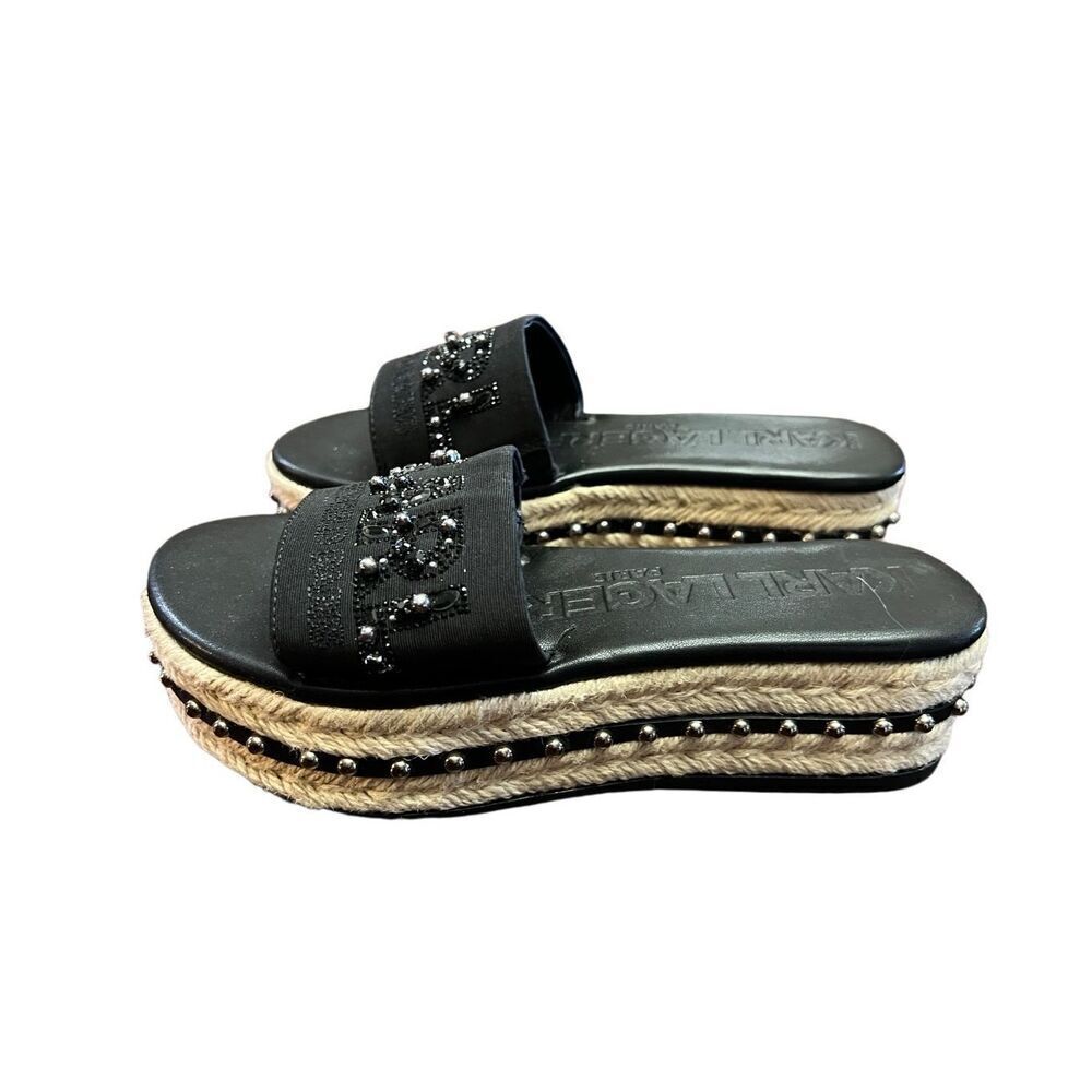 Karl Lagerfeld NWT Kamara Pearl Embellished Slip on Rope platform Size 7 - Picture 2 of 6